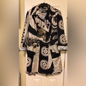 Desigual black silver and gold rhinestone button pea coat
